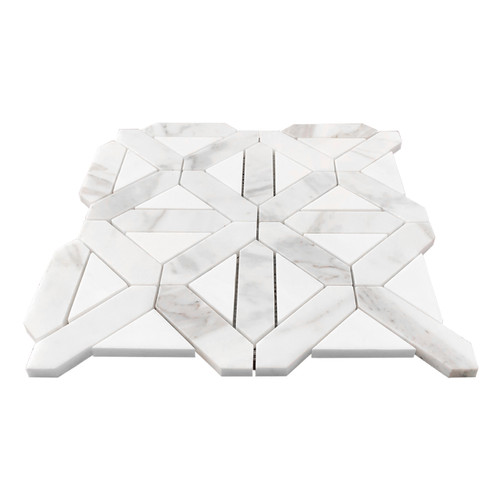 Calacatta Gold Italian Honed Marble Geometrica Mosaic Tile with Bianco Dolomiti Triangles