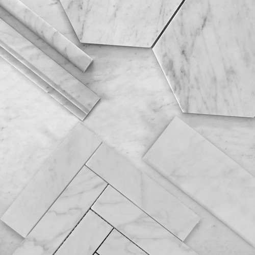 Carrara White Italian Marble 2" x 8" Herringbone Mosaic Tile
