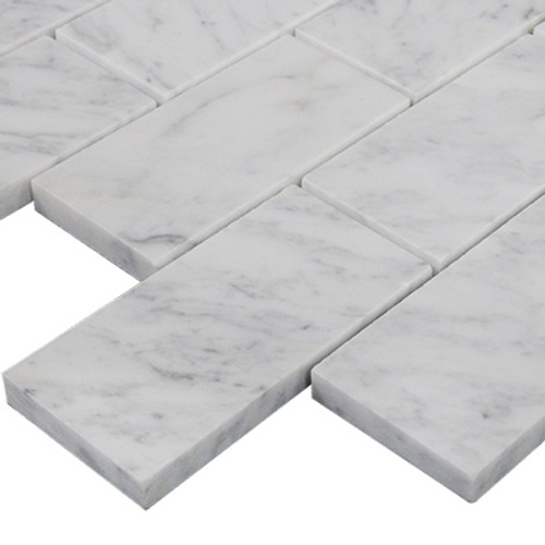 Italian White Carrera Marble Bianco Carrara 2x4 Mosaic Tile Honed
