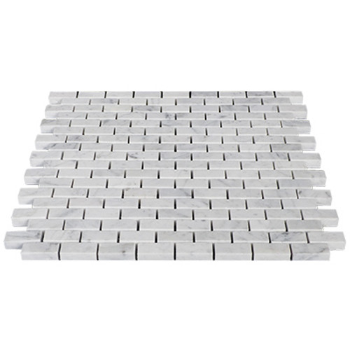 Italian White Carrera Marble Bianco Carrara Mini Brick Mosaic Tile Polished