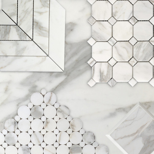 4x4 Calacatta Gold Italian Marble Subway Tile Wide Beveled Combination