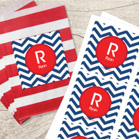 Chevron Navy & Red Gift Label Set