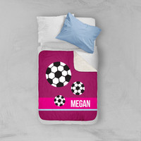 Girl Soccer Fan Purple Sherpa Blanket