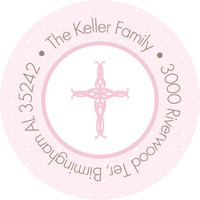 Pink Threaded Cross Round Address Labels