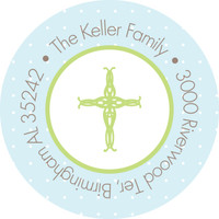 Blue Threaded Cross Round Address Labels