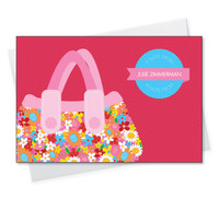 Browse Personalized Stationery Flat Note Cards | Pink Flowery Purse