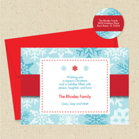 Shown with optional red envelope and matching return address label