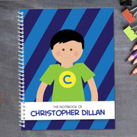 black hair super boy personalized notebook for kids