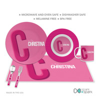 Double Initial Pink Kids Plates