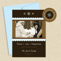 Shown with light blue envelope and matching return address label