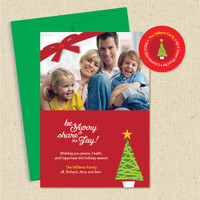 Shown with green envelope and matching return address label