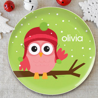 Xmas Baby Pink Owl Kids Plate