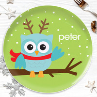 Xmas Baby Blue Owl Kids Plate
