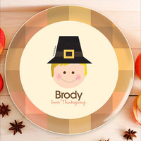 Cute Pilgrim Boy Kids Plate
