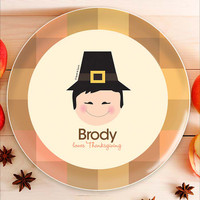 Cute Pilgrim Boy Kids Plate