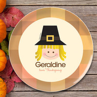 Cute Pilgrim Girl Kids Plate