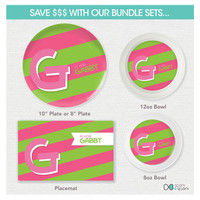 Double Initial Stripes Pink Kids Placemat