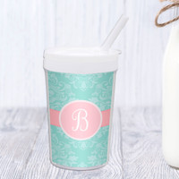 Pretty Blue Damask Personalized Kids Cups