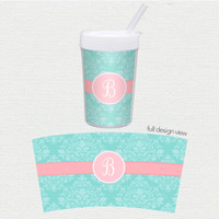 Pretty Blue Damask Toddler Cup