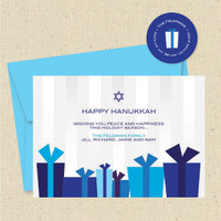 Shown with optional bright blue envelope and matching return address label