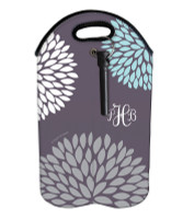 Grey Pom Pom Flowers Wine Tote