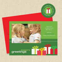 Shown with red envelope and matching return address label