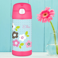Blue Preppy Flowers Personalized Thermos For Kids