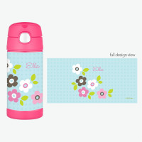 Blue Preppy Flowers Personalized Thermos For Kids