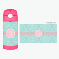 Pretty Blue Damask Personalized Thermos For Kids