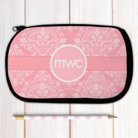 Pink Sweet Damask Monogrammed Pencil Case For Kids