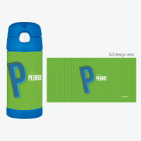 Double Initial Green Thermos Bottle