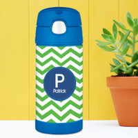 Chevron Green and Blue Thermos Bottle