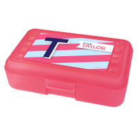 pink and blue double initials pencil box for kids