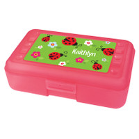 Pencil box with a curious lady bug design.