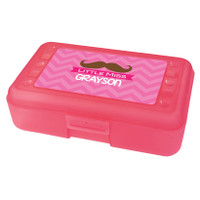little miss mustache pencil box for kids