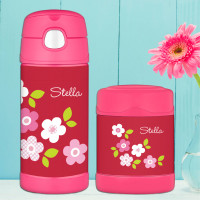 Preppy Flowers Red Thermos Food Jar