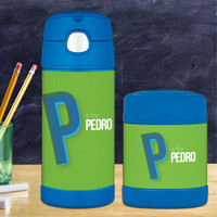 Double Initial Green Thermos Food Jar