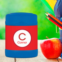 linen red letter personalized thermos food jar for kids