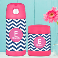 Chevron Blue and Pink Thermos Food Jar
