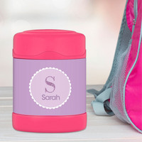Shiny purple initial personalized thermos food jar for kids