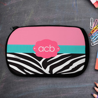 Zebra And Pink Monogrammed Pencil Case For Kids