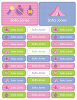 Girl Camping Labels Rectangular Pack (Set of 128)