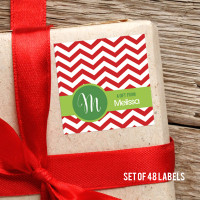 Red Xmas Chevron Gift Label
