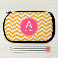 Mustard & Pink Chevron Pencil Case