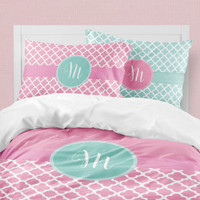 Pretty Pink Quatrefoil & Ribbon Duvet Cover