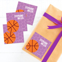 Purple Basketball Fan Gift Label Set