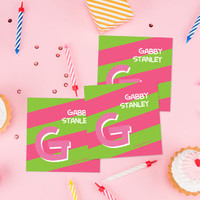 Pink Double Initial And Stripes Gift Label Set