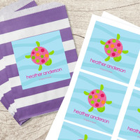 Swimming Pink Turtle Gift Label Set