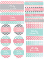 Sweet Pink Quatrefoils Waterproof Labels Variety Pack (Set of 56)