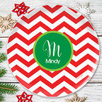 Red Xmas Chevron Kids Plate